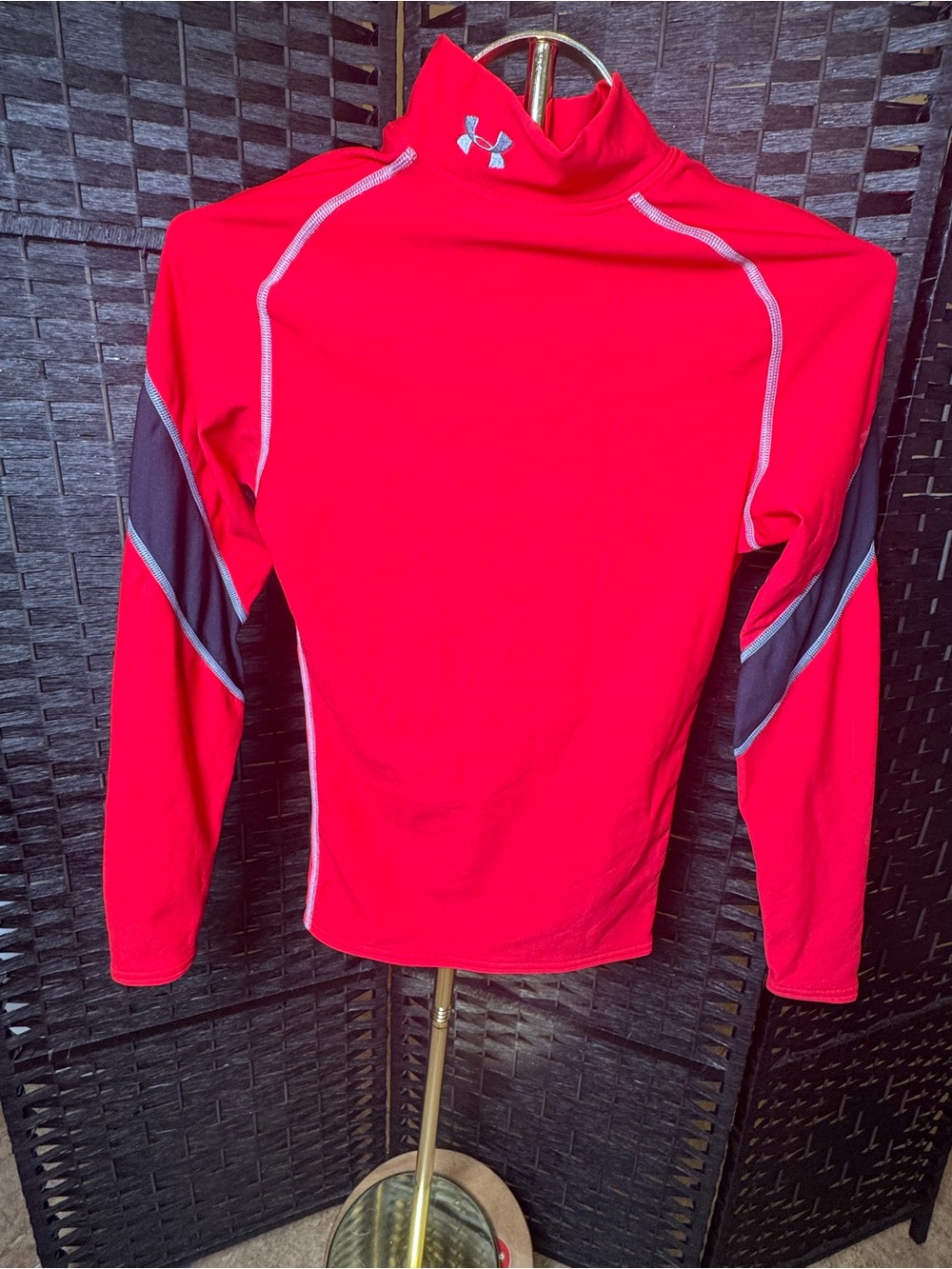 Under Armour HeatGear Compression Kids Red/Gray Mock Neck Long Sleeve Top small
